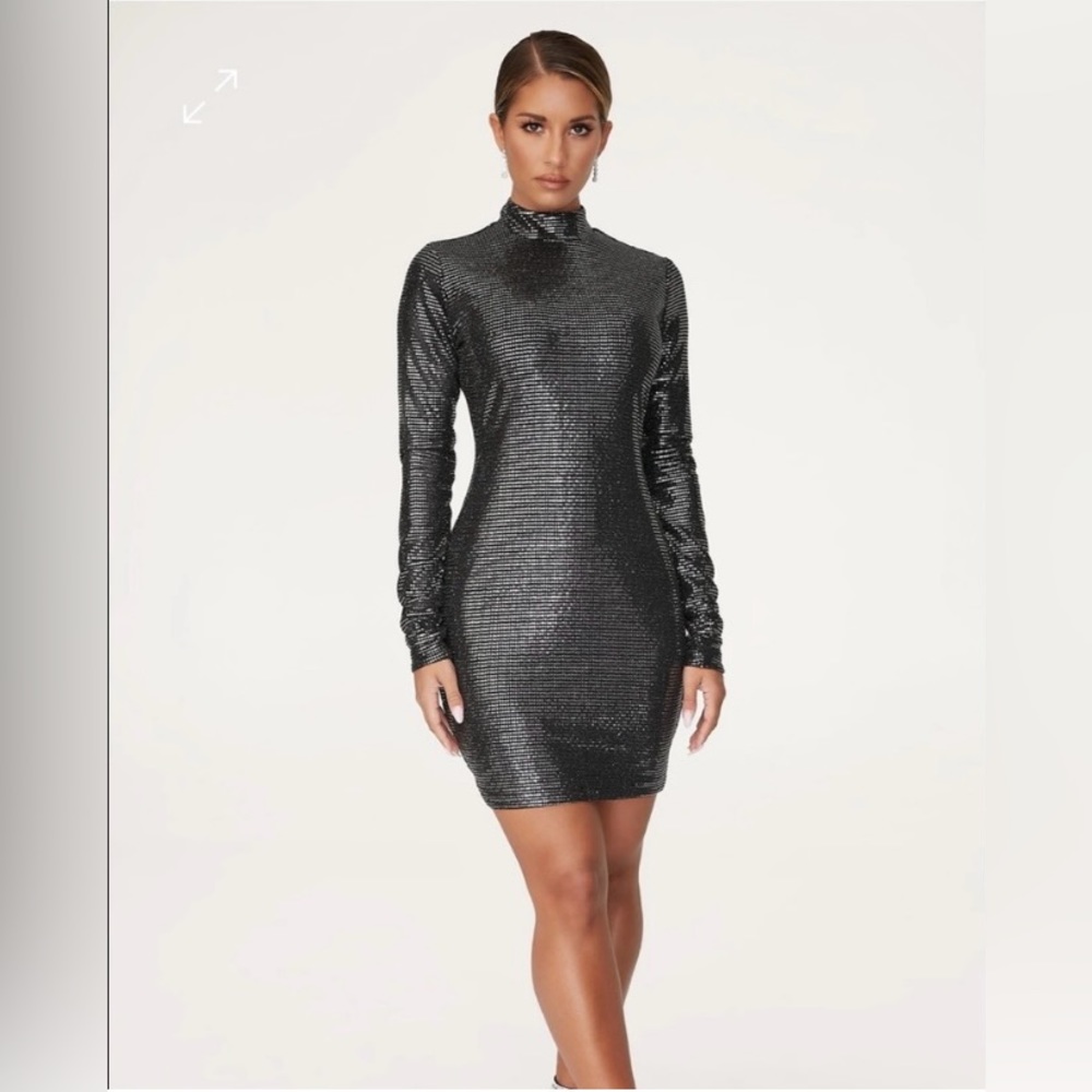 NWOT Meshki Gianna High Neck Long Sleeve Dress Black